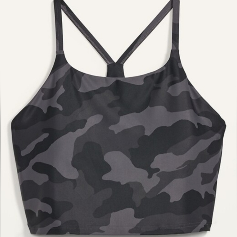 Old Navy Gray Camo Built-in Bra Workout Cropped Top Size Medium‎ M
